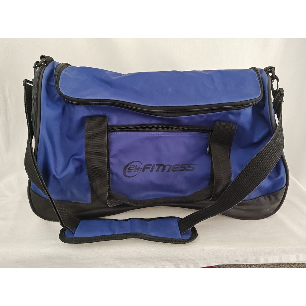 24 Hour Fitness Gym‎ Bag Sports Duffle Travel Blue Vintage Canvas With Strap